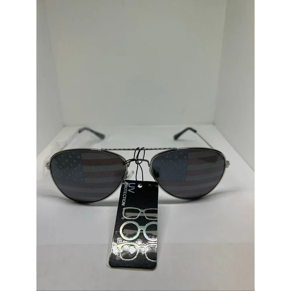 Patriotic Aviator Sunglasses American Flag Lens UV Protection Unisex